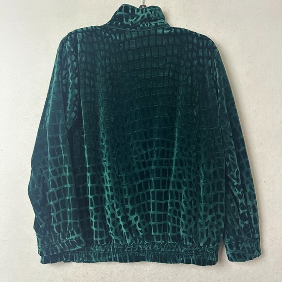 Vtg Adolfo Exclusive jacker sz L Green Crushed Velvet Zip Front giraffe print - Picture 6 of 6